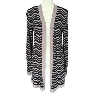 Apt. 9 black and gray chevron open cardigan sweater women's size medium